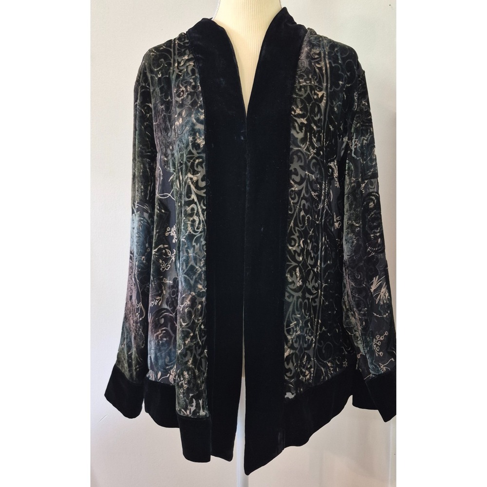 Silk Blend Sz 2 Velvet Burnout Kimono Open Front Cardigan Whimsigoth Witchy Y2K